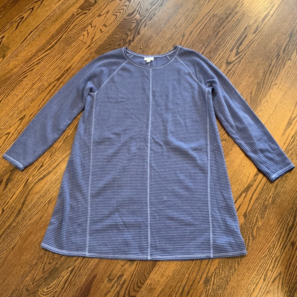J Jill Blue Striped Long Sleeve Shift‎ Dress Size Large Women's Cotton Comfort